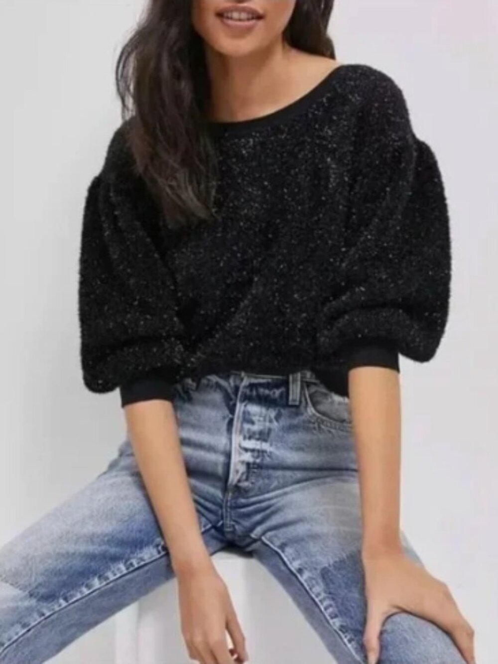 ANTHROPOLOGIE MAEVE BLACK SHIMMER SWEATER M